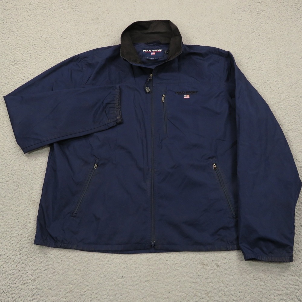 VTG Polo Sport Ralph Lauren Jacket Mens Large Windbreaker Spellout Flag Navy